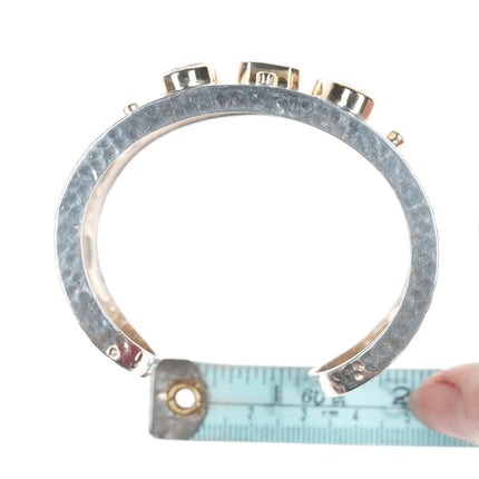 7.35" Thistle & Bee Hammered Sterling Silver/18K gold vermeil bezels cuff bracelet - Estate Fresh Austin