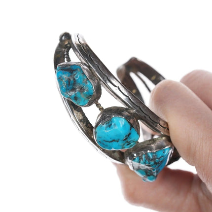 7.375" Vintage Native American Silver and coral cuff bracelet - Estate Fresh Austin