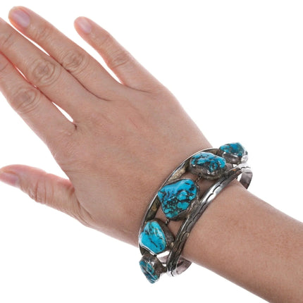 7.375" Vintage Native American Silver and coral cuff bracelet - Estate Fresh Austin