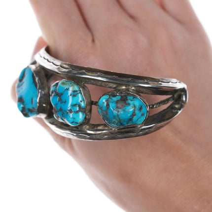 7.375" Vintage Native American Silver and coral cuff bracelet - Estate Fresh Austin