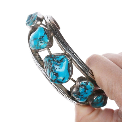 7.375" Vintage Native American Silver and coral cuff bracelet - Estate Fresh Austin