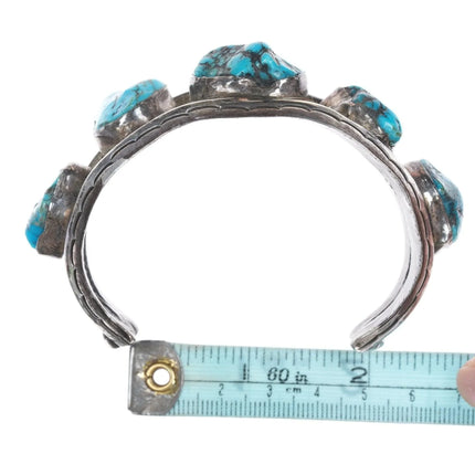 7.375" Vintage Native American Silver and coral cuff bracelet - Estate Fresh Austin