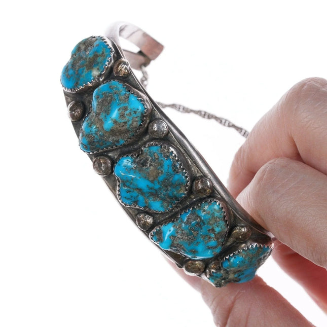 7.375" Vintage Navajo silver and turquoise cuff bracelet - Estate Fresh Austin