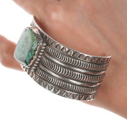 7.375" Wayne Aguilar Santo Domingo Silver and turquoise cuff bracelet - Estate Fresh Austin