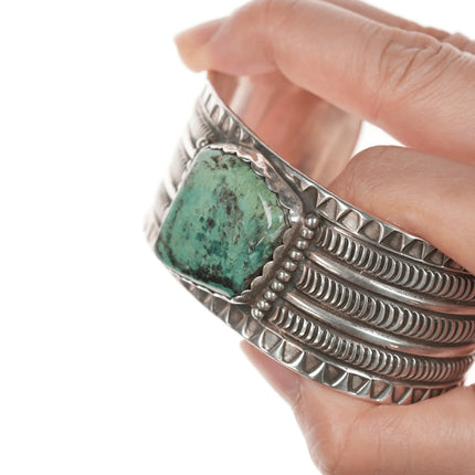 7.375" Wayne Aguilar Santo Domingo Silver and turquoise cuff bracelet - Estate Fresh Austin