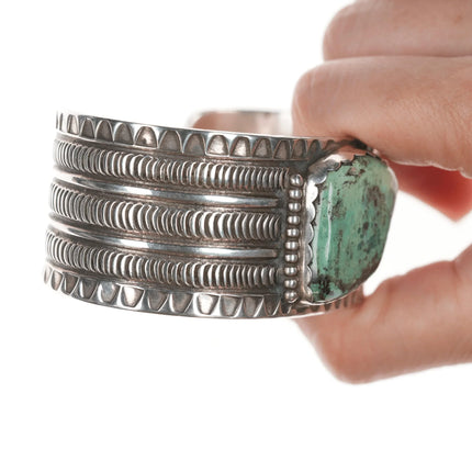 7.375" Wayne Aguilar Santo Domingo Silver and turquoise cuff bracelet - Estate Fresh Austin