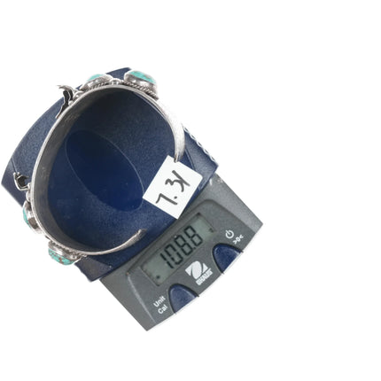 7" 40's-50's Intricately Stamped High Grade turquoise Navajo silver cuff bracelet - Estate Fresh Austin