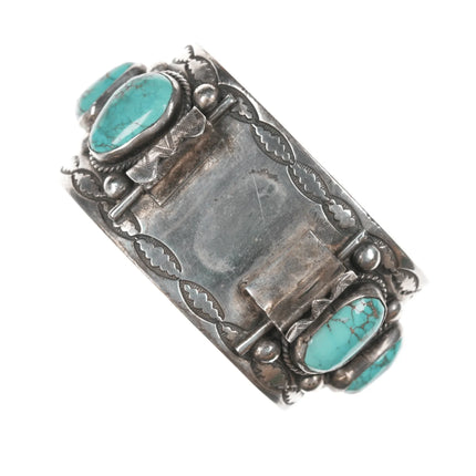 7" 40's-50's Intricately Stamped High Grade turquoise Navajo silver cuff bracelet - Estate Fresh Austin