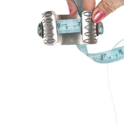 7" 40's-50's Intricately Stamped High Grade turquoise Navajo silver cuff bracelet - Estate Fresh Austin