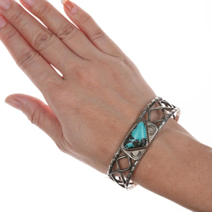 7" 40's-50's Navajo stamped silver and turquoise bracelet - Estate Fresh Austin