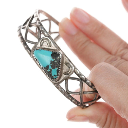 7" 40's-50's Navajo stamped silver and turquoise bracelet - Estate Fresh Austin