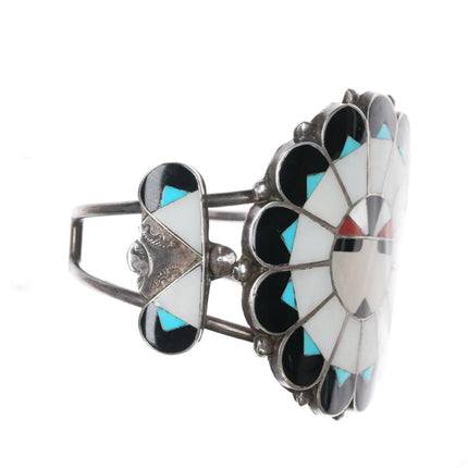 7" 50's-60's Marie Qualo Zuni sterling sunface cuff bracelet - Estate Fresh Austin