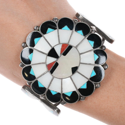 7" 50's-60's Marie Qualo Zuni sterling sunface cuff bracelet - Estate Fresh Austin
