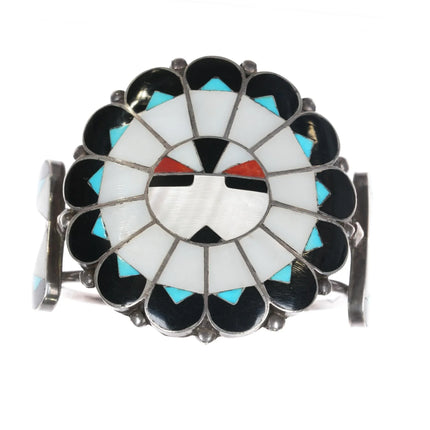 7" 50's-60's Marie Qualo Zuni sterling sunface cuff bracelet - Estate Fresh Austin