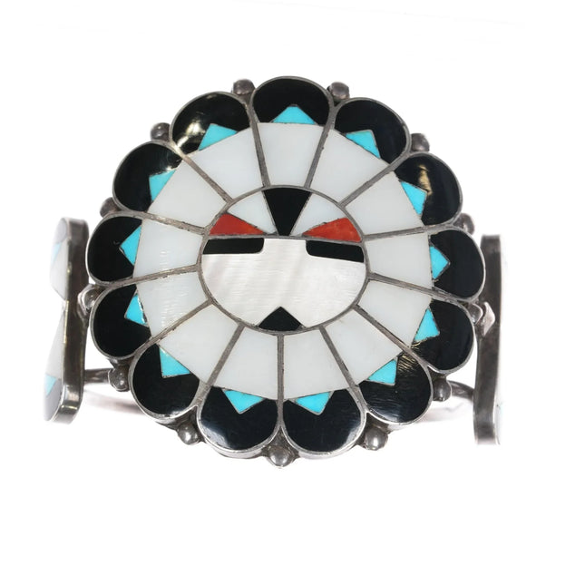 7" 50's-60's Marie Qualo Zuni sterling sunface cuff bracelet - Estate Fresh Austin