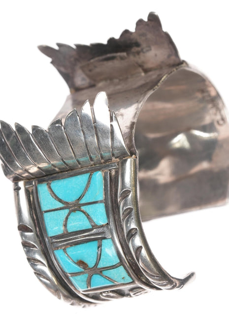 7" 70's - 80's C. Smith - Gilbert Ortega Native American silver turquoise watch cuff - Estate Fresh Austin