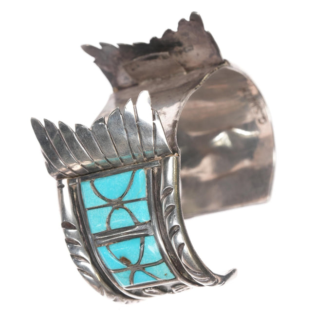 7" 70's - 80's C. Smith - Gilbert Ortega Native American silver turquoise watch cuff - Estate Fresh Austin