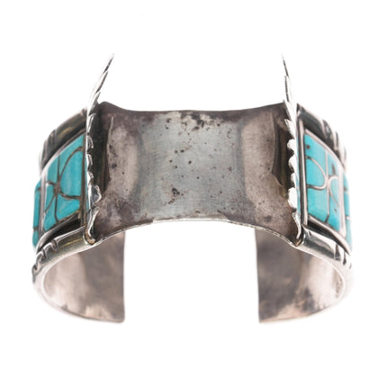 7" 70's - 80's C. Smith - Gilbert Ortega Native American silver turquoise watch cuff - Estate Fresh Austin