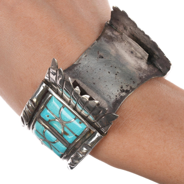 7" 70's - 80's C. Smith - Gilbert Ortega Native American silver turquoise watch cuff - Estate Fresh Austin