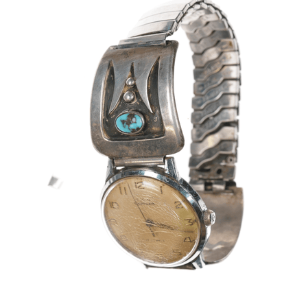 7 - 8" 1950's Bisbee turquoise Native American overlay sterling watch tips - Estate Fresh Austin