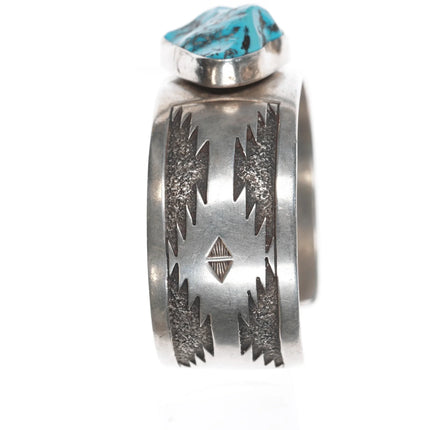 7" Able Arthur Navajo silver and turquoise cuff bracelet w/ Navajo rug pattern - Estate Fresh Austin