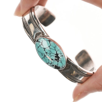 7" AJ Navajo silver and turquoise cuff bracelet - Estate Fresh Austin