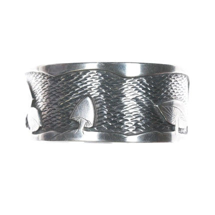 7" Amazing Sterling carved overlay Mushroom cuff bracelet - Estate Fresh Austin