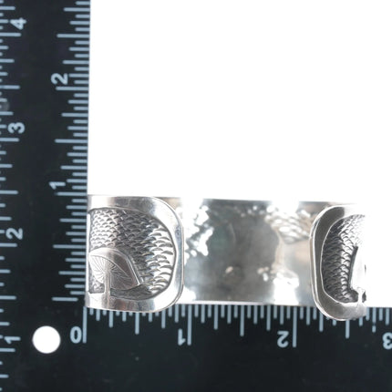 7" Amazing Sterling carved overlay Mushroom cuff bracelet - Estate Fresh Austin