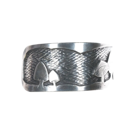 7" Amazing Sterling carved overlay Mushroom cuff bracelet - Estate Fresh Austin