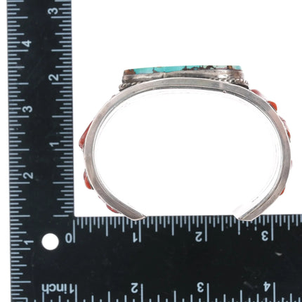 7" AUT Sterling turquoise and coral heavy cuff bracelet - Estate Fresh Austin