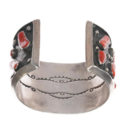 7" AUT Sterling turquoise and coral heavy cuff bracelet - Estate Fresh Austin