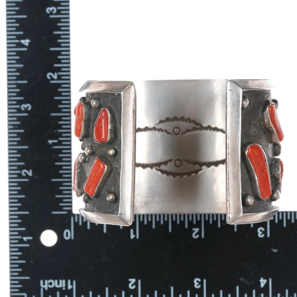 7" AUT Sterling turquoise and coral heavy cuff bracelet - Estate Fresh Austin