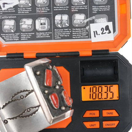 7" AUT Sterling turquoise and coral heavy cuff bracelet - Estate Fresh Austin