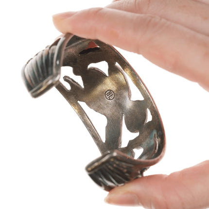 7" Bobby Lujan Taos Pueblo (1922-2012) Sterling, turquoise, and branch coral cuff bracelet - Estate Fresh Austin