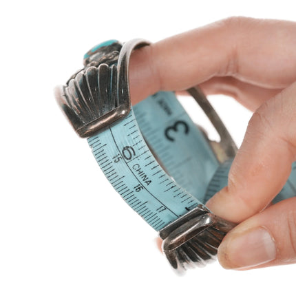 7" Bobby Lujan Taos Pueblo (1922-2012) Sterling, turquoise, and branch coral cuff bracelet - Estate Fresh Austin