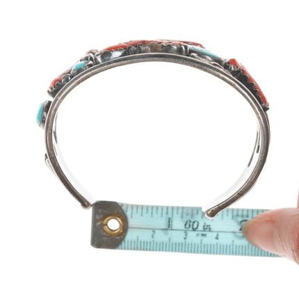 7" Bobby Lujan Taos Pueblo (1922-2012) Sterling, turquoise, and branch coral cuff bracelet - Estate Fresh Austin
