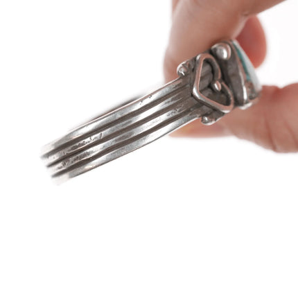 7" c1930's Navajo silver and turquoise hearts cuff bracelet - Estate Fresh Austin