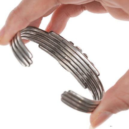 7" c1930's Navajo silver and turquoise hearts cuff bracelet - Estate Fresh Austin