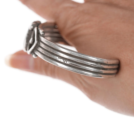 7" c1930's Navajo silver and turquoise hearts cuff bracelet - Estate Fresh Austin