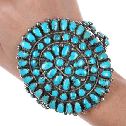 7" c1950's Native American silver Natural turquoise cluster cuff bracelet - Estate Fresh Austin