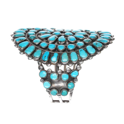 7" c1950's Native American silver Natural turquoise cluster cuff bracelet - Estate Fresh Austin