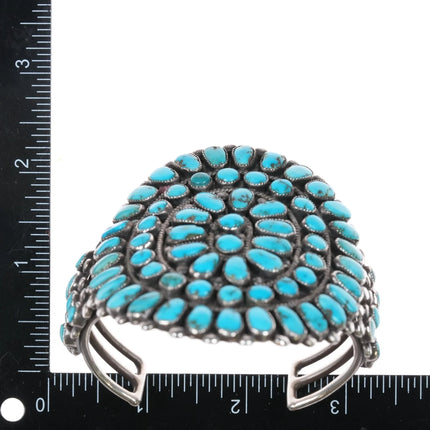 7" c1950's Native American silver Natural turquoise cluster cuff bracelet - Estate Fresh Austin
