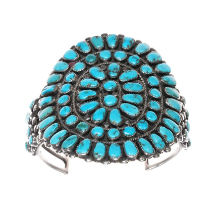 7" c1950's Native American silver Natural turquoise cluster cuff bracelet - Estate Fresh Austin