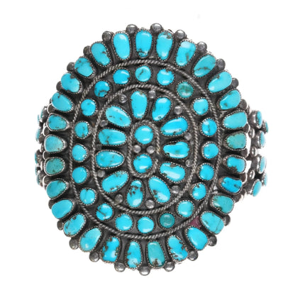 7" c1950's Native American silver Natural turquoise cluster cuff bracelet - Estate Fresh Austin