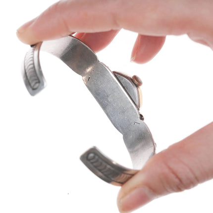 7" c1950's Women's Zuni Sterling coral, and turquoise watch cuff bracelet - Estate Fresh Austin