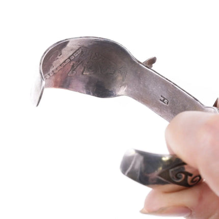 7" c1960 Navajo Overlay style sterling, turquoise, and coral watch bracelet - Estate Fresh Austin
