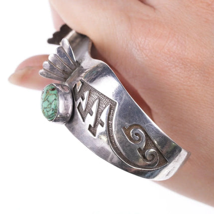 7" c1960 Navajo Overlay style sterling, turquoise, and coral watch bracelet - Estate Fresh Austin