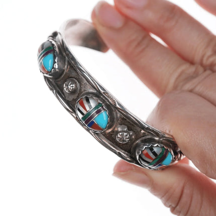 7" CB Native American sterling channel inlay cuff bracelet - Estate Fresh Austin