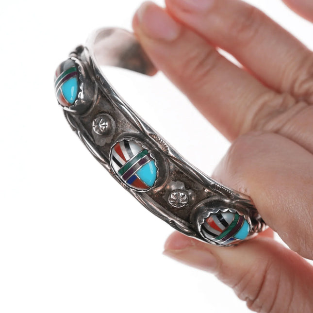 7" CB Native American sterling channel inlay cuff bracelet - Estate Fresh Austin