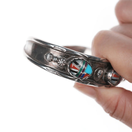 7" CB Native American sterling channel inlay cuff bracelet - Estate Fresh Austin